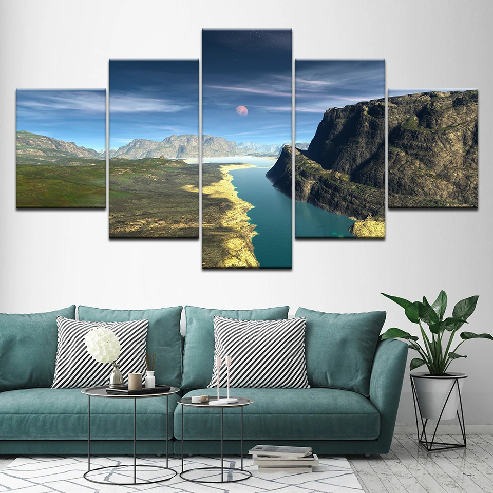 

Poster Modular Canvas Pictures HD Printed Modern 5 Pieces Snow Mountains Rivers Natural Landscape Paintings Decor Frame Wall Art