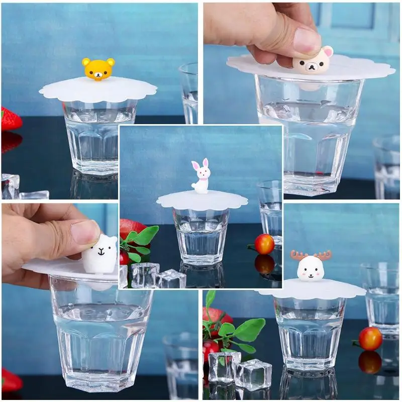

Lovely Animal Crown Shape Anti-Dust Silicone Glass Cup Cover Coffee Mug Reusable Silicone Heat-Resistant Safe Lid Diamond Clip