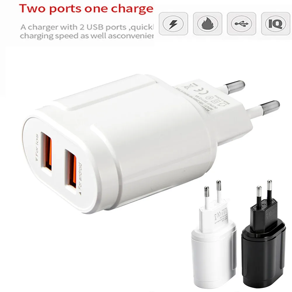 Двойное USB зарядное устройство для iPhone X 7 8 iPad Быстрая зарядка XS Max 5V 2.4A настенный