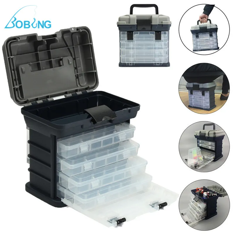 

4- layer Fishing Tackle Box Lures Storage Tray Bait Case Tool Organizer Bulk Drawer Fishing Tackle Tool Storage Box Case Handle