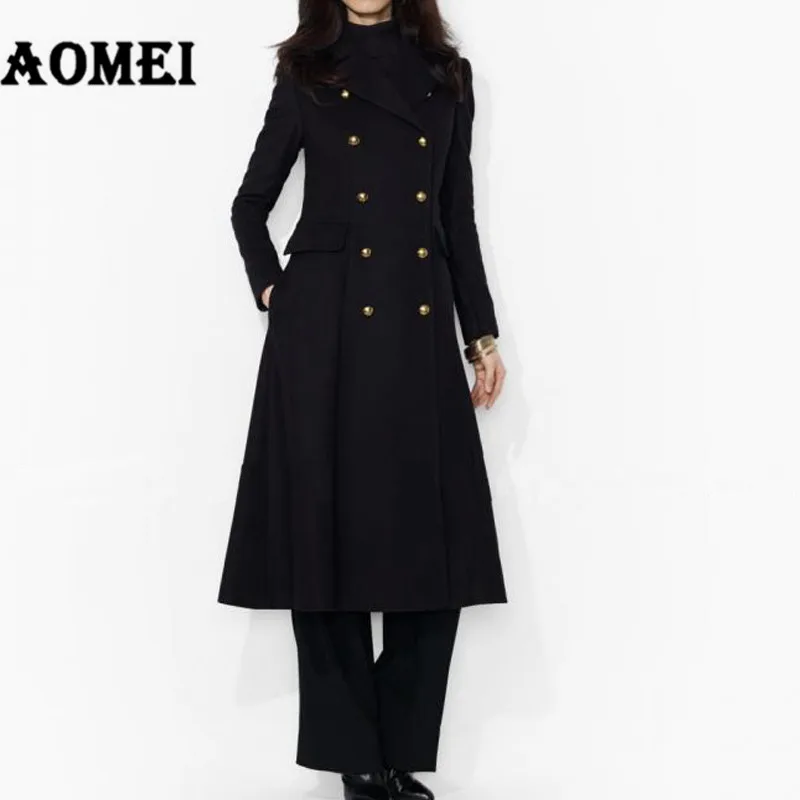 Женское осенне-зимнее шерстяное длинное пальто черного цвета с двойными пуговицами, элегантный современный Тренч, тонкие куртки, парка, женская верхняя одежда, верхняя одежда