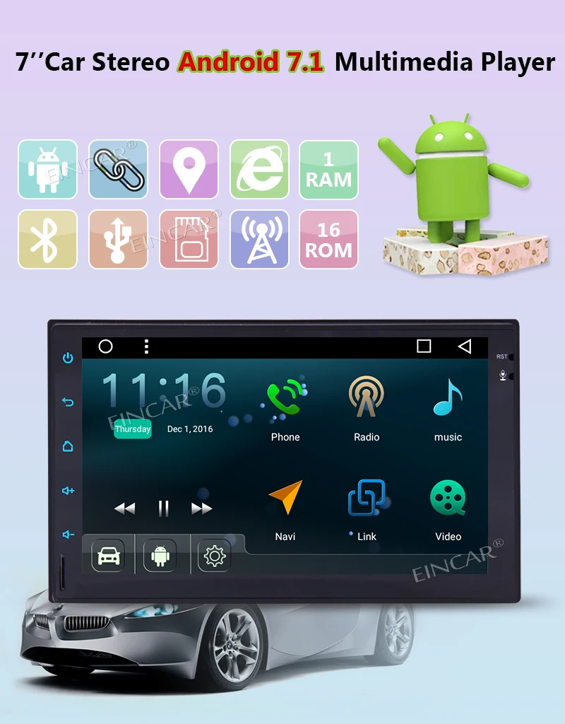 Flash Deal Android Touch Screen Car Stereo 2 Din Radio Video Player Bluetooth WiFi GPS Navigation support Car LOGO 1080P OBD2 Camera Input 1