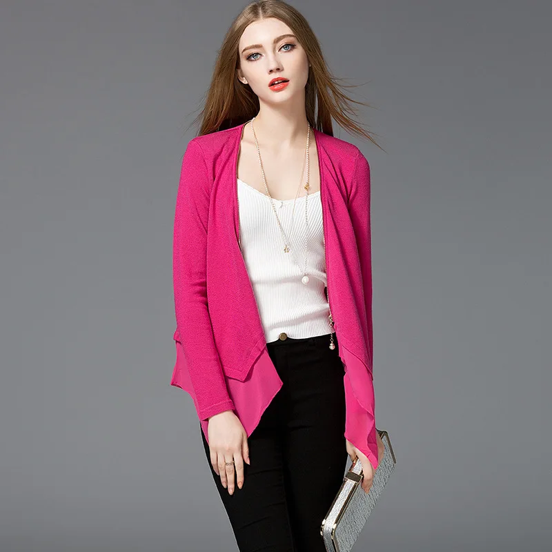

2019 spring women's chiffon stitching perspective small shawl sweater sunscreen shirt and wind cardigan women's jacket