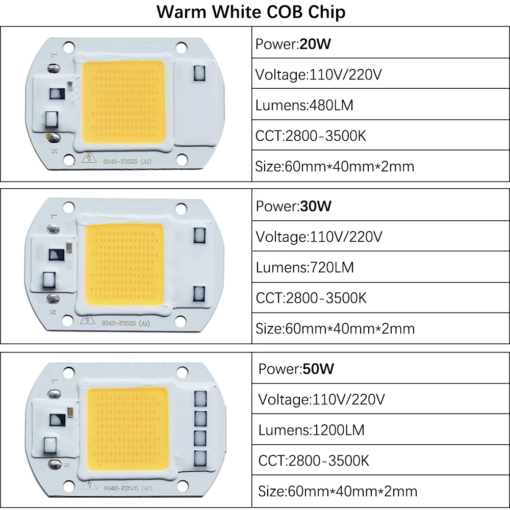 10PCS High Power 20W 30W 50W COB Light No need Driver Smart IC LED COB Chip for DIY Project Spotlight Flood light