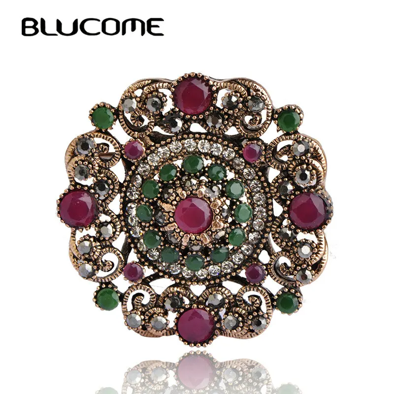 

Blucome New Year Round Flower Brooches Pins Up Turkish Jewelry For Lady Women Accessories CZ Zircon Delicate Gifts Mujer Brooch