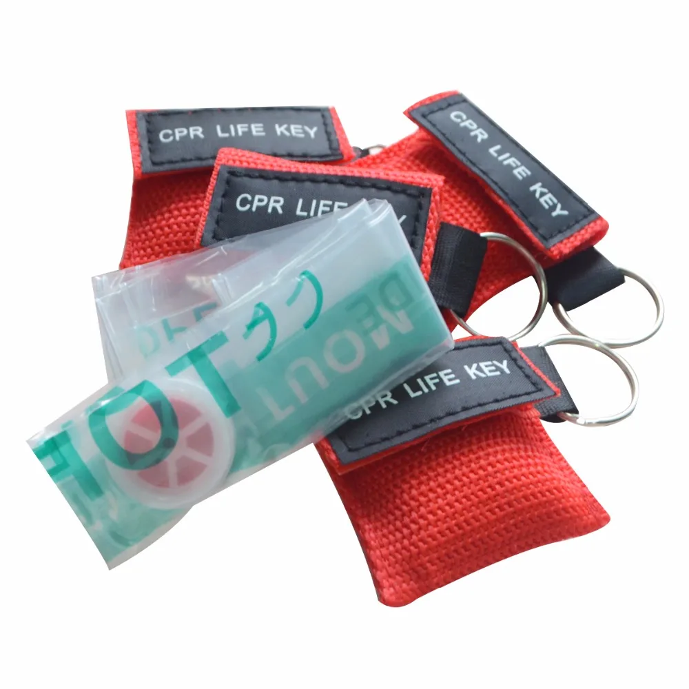 

500Pcs/Pack CPR Life Key CPR Resuscitator Mask With Key Chain Key Ring First Aid Rescue Kit With Red Pouch Health Care Tool
