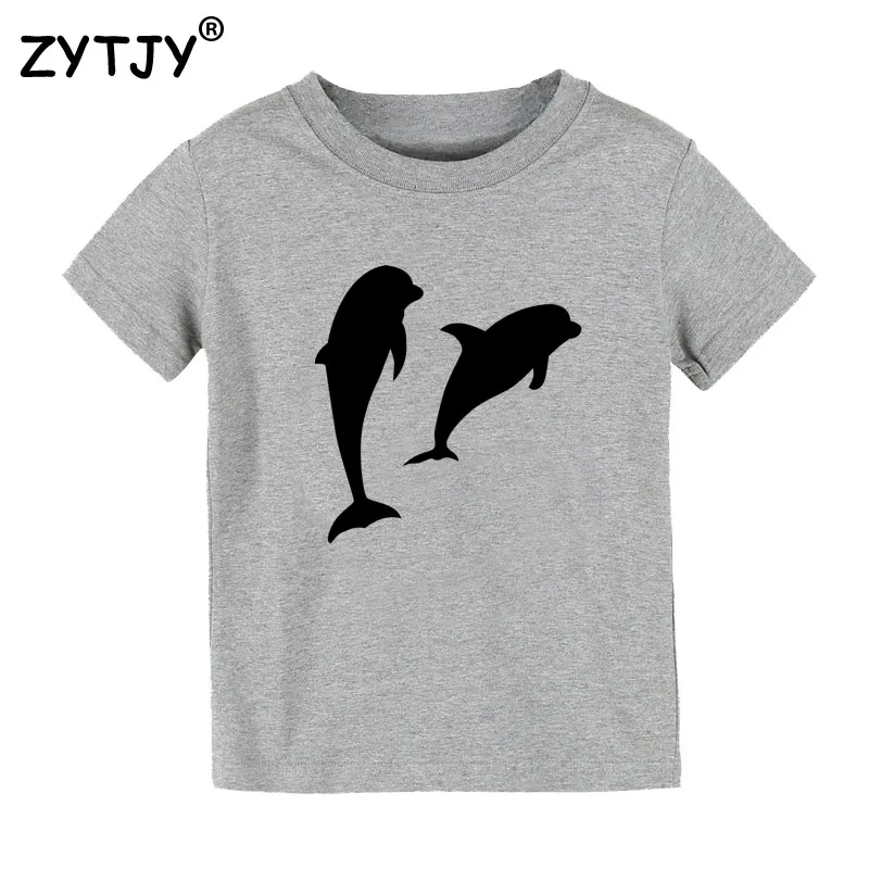 Детская футболка с надписью «Double Dolphin» футболка для мальчиков и девочек, одежда для малышей Забавные футболки, Прямая поставка Y-18