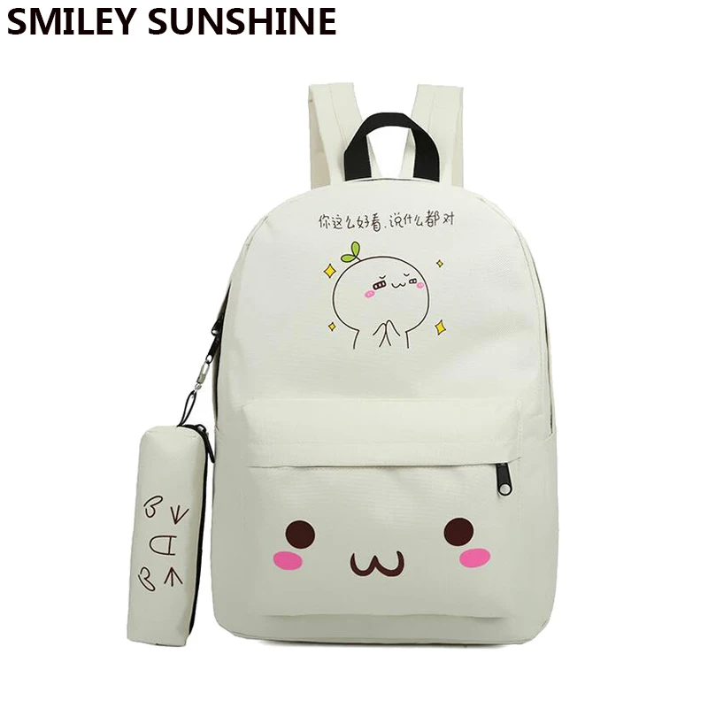Kawaii Emoji Backpack Feminine Canvas School Youth Cute Kawaii Emoji Backpack Feminine Canvas School Youth Cute For Agers S Smiley Bag Sac A Dos Ecole In Backpacks From Luggage