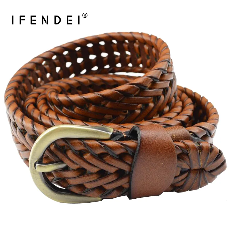 IFENDEI Leather Belts For Women&#39;s Jeans Ladies Braided Brown Belt Casual Handmade Knitted ...