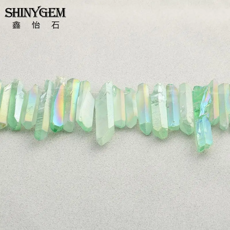 Titanium Green Raw Crystal Pillar Top Drilled Point Pendant BeadsRock Crystal Quartz Graduated Briolettes Point Beads Jewelry Fashion Jewelry