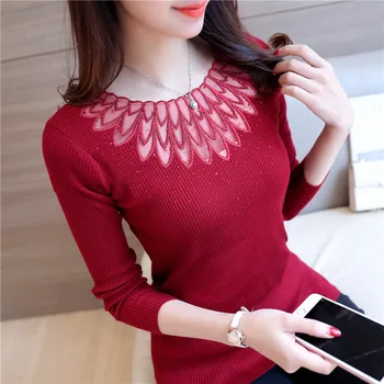 

2018 NEW Autumn Winter Women Sweater Lace Knitted sweater Pullover Female Casual Knitwear Long Sleeve sweater