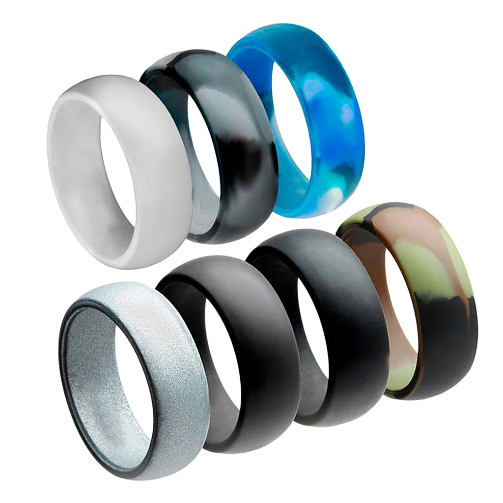 MagiDeal 7Pcs Premium Silicone Rubber Wedding Party Rings Mens Women Jewelry