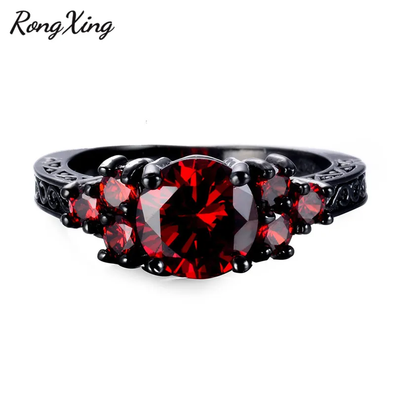 Rongxing старинный кольцо из чёрного золота с Красный Циркон серьги с камнем, соответствующий месяцу рождения июлю кольца для мужчин и женщин свадебные Модные украшения Обручение кольцо RB1353