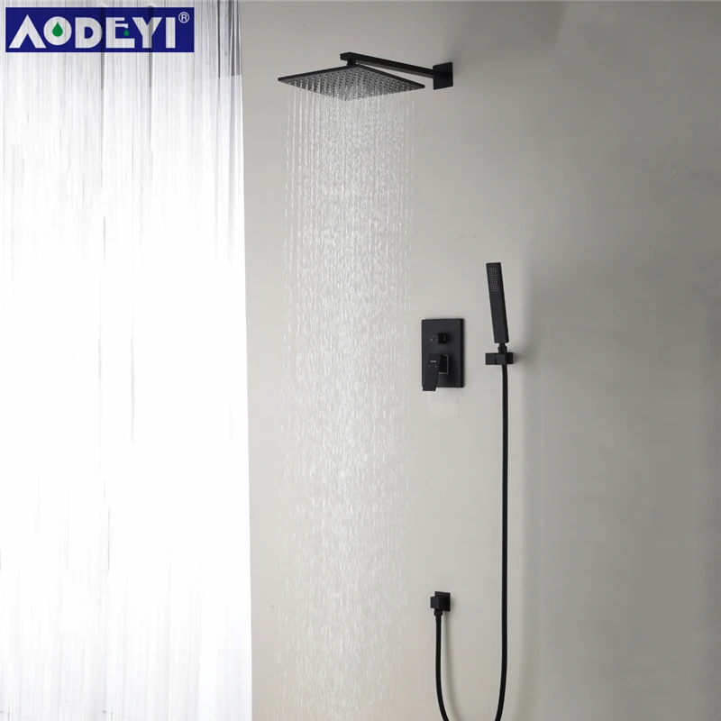 Aliexpress Br Black Shower Set Bathroom 8 Spuare Bath Br Black Shower Set Bathroom 8 Spuare Bath Head Faucet Wall Mounted Arm Diverter Mixer Handheld Spray