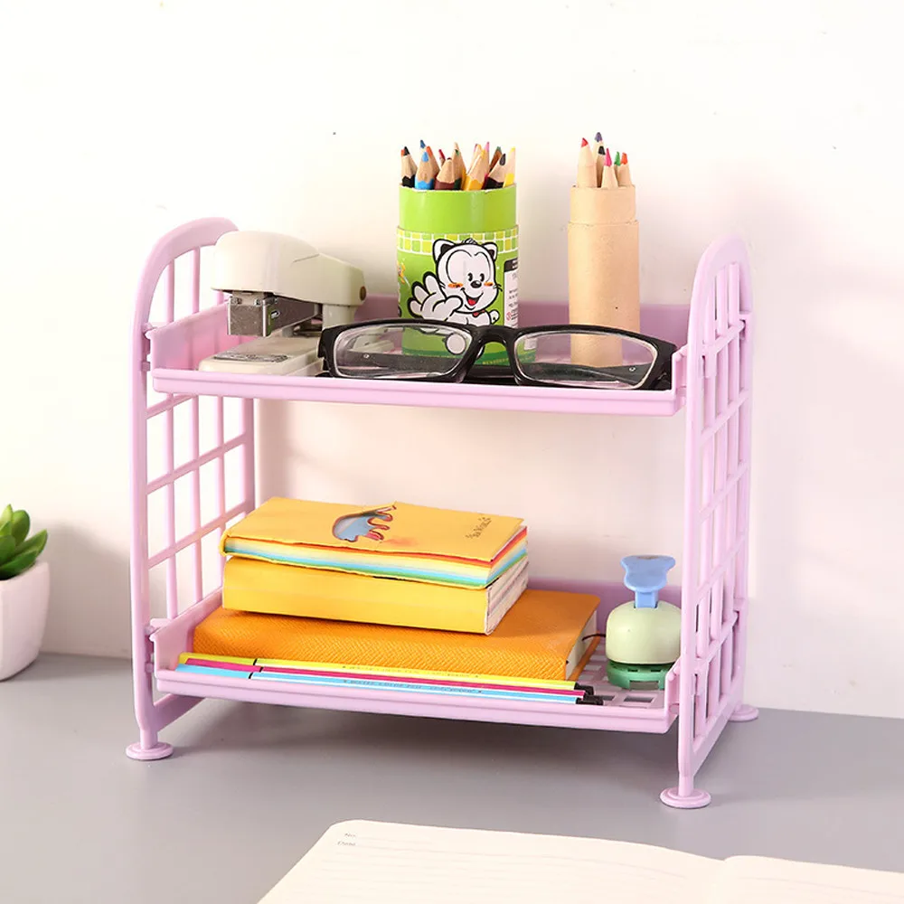 

Double Layer Desktop Cosmetic Storage Rack Kitchen Bathroom Organizer Plastic Plate Sundries Container