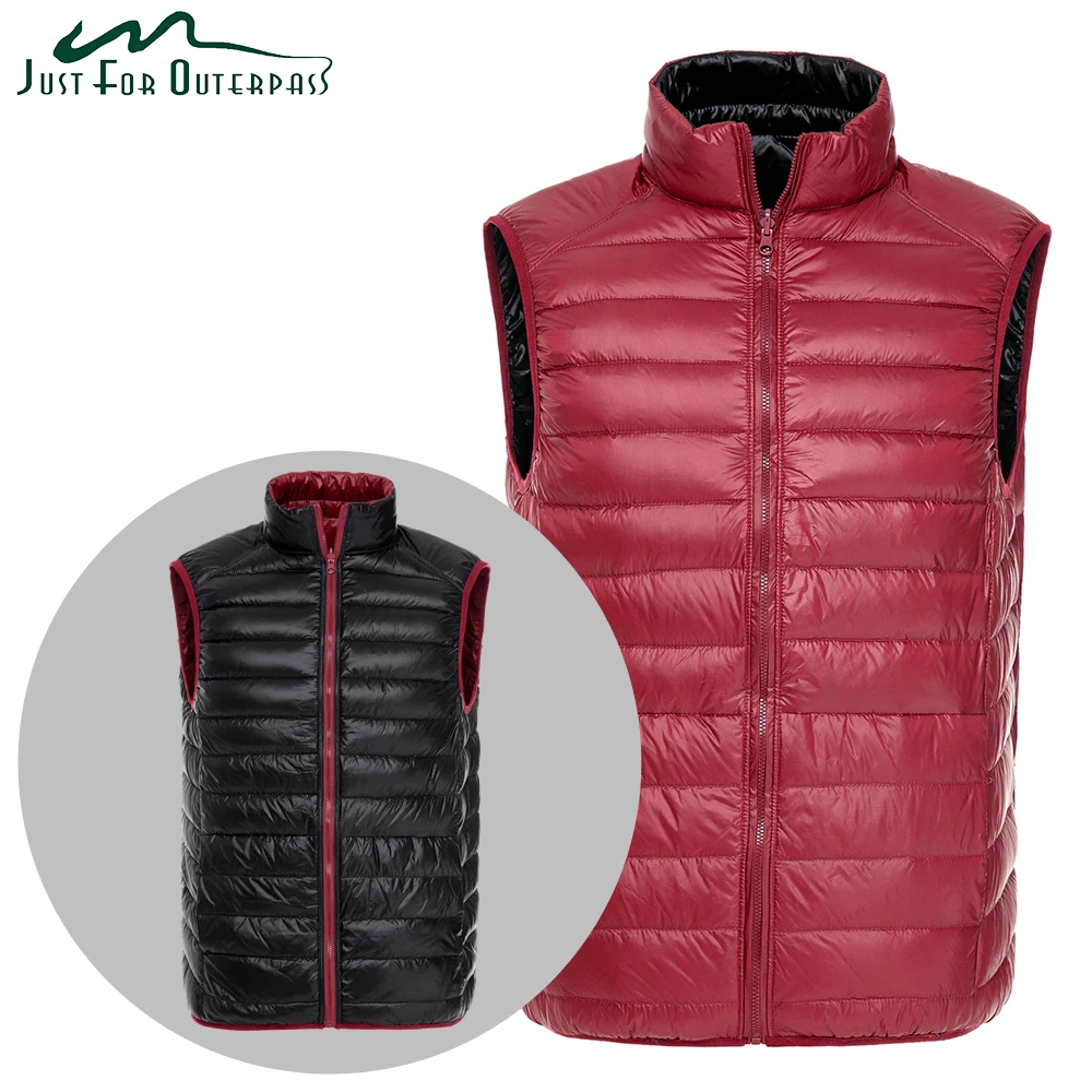 

New Autumn Winter Double Side Sleeveless Jacket Men Winter Ultralight White Duck Down Vest Reversible Windproof Warm Waistcoat