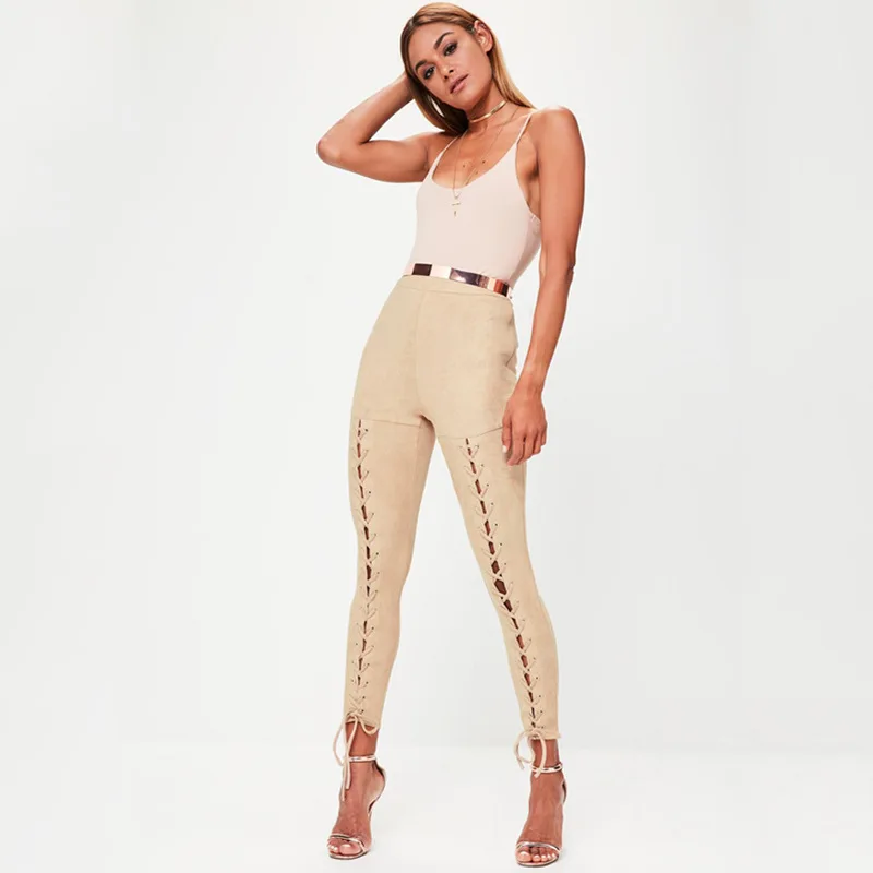

BKLD 2019 New Women Lace Up Pencil Pants Trousers For Ladies High Waist Bandage Criss Cross Hollow Out Slim Bodycon Pants Women