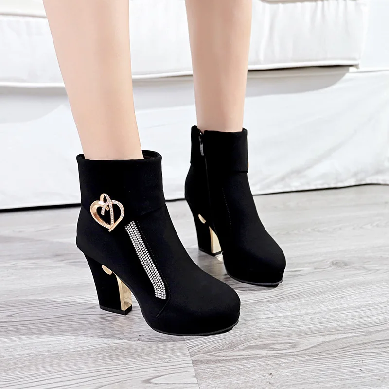 

Botines Mujer 2019 Autumn Winter Boots for Women Super High Heels Round Toe Rubber Boots Female Botas Feminino Para Inverno De