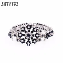 JINYAO Модные украшения цветок черный, розовый голубой циркон белого золота Цвет Браслеты браслеты Свадебная вечеринка украшения подарок