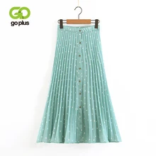 GOPLUS зеленые плиссированные юбки летние женские эластичные юбки в горошек с высокой талией однобортные юбки Faldas Mujer