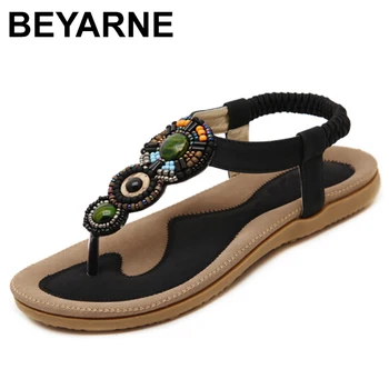 

BEYARNE Women Shoes Summer Flat Sandals Bohemia Beaded Flip Flops Sexy Shoes Woman Sandalias Mujer Plus Size EU35-41