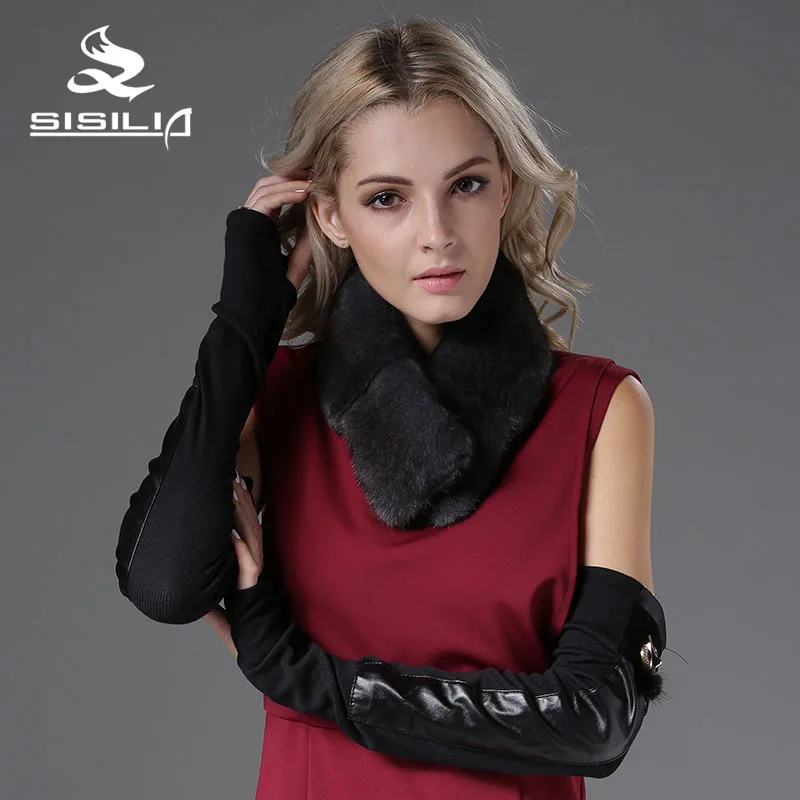 

2016 New Arrival Mink Fur Scarf Half Skin in Horizontal Lined Muffler 100% Real Natural Fur Scarf Fashion Scarf Fur Black Color