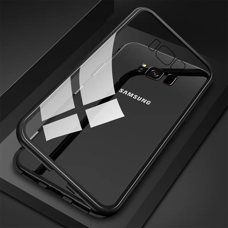 

Magnetic Case for Samsung Galaxy S7 Edge Note 8 9 S8 S9 Plus Glass Luxury New Clear Mobile Phone Tempered Flip Cover Casing Etui
