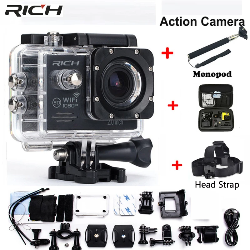 

Action Camera 1080P HD 30m wifi Extreme Bicycle DV Waterproof sports camrea Extra head strap+bag+Monopod