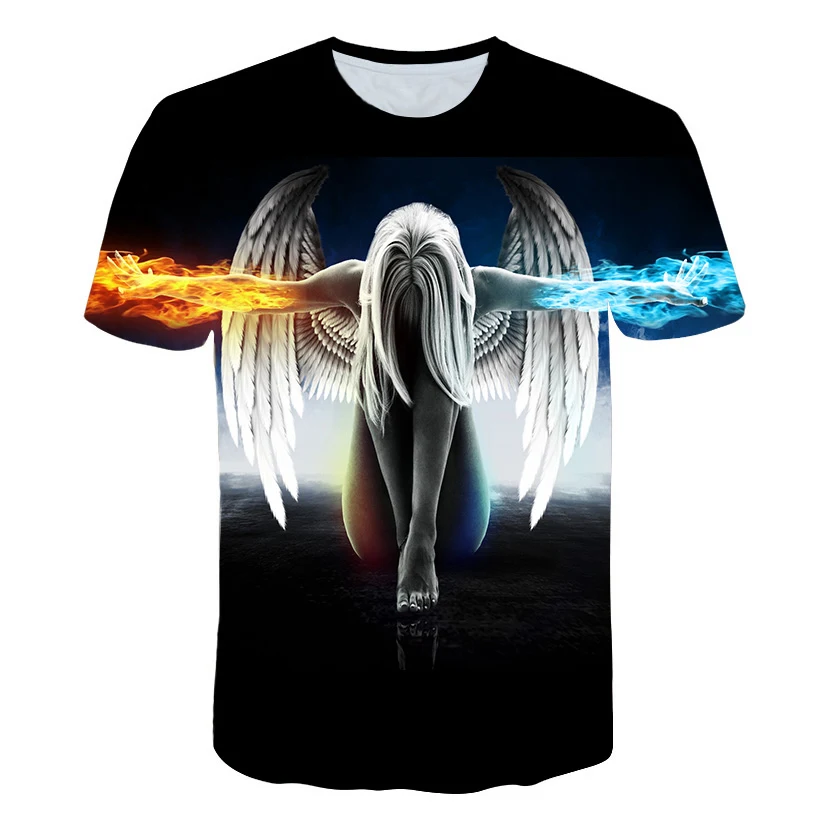 

Large size new fashion brand American flag Eagle 3D T-shirt male / female summer print angel T-shirt shirt T-shirt