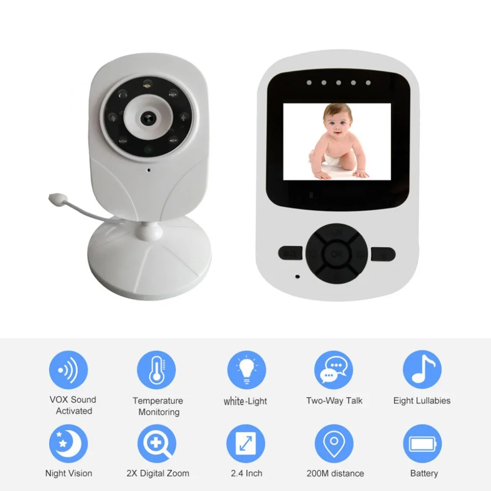 

Monitor 2.4 G Wireless Baby Camera Night Vision Two-way Audio 2.4 inch LCD Display Temperature Detection Built-in Lullabies Cam