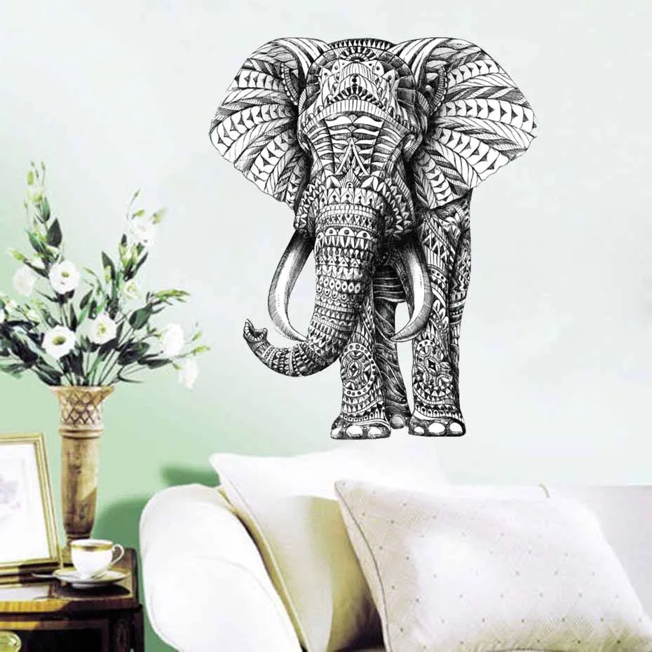 Слон животное стикер на стену абстрактный дизайн ретро-наклейки декорация на стену в спальню виниловые самоклеющиеся водоотталкивающие об...