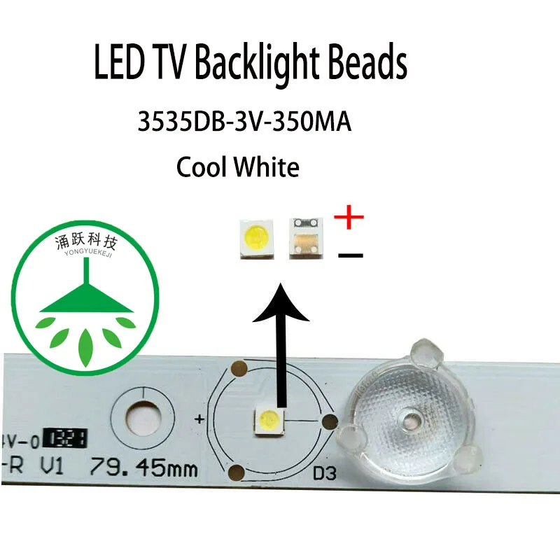 YONGYUEKEJI 100 шт./лот новый smd led 3535 3В 350мА 1 Вт лампа бусины холодный белый для ремонта lcd
