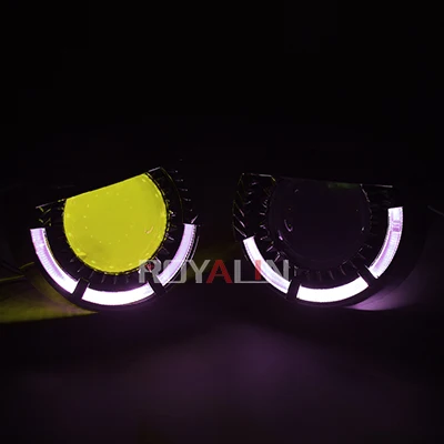 ROYALIN автомобильный 3,0 дюймов светодиодный H1 биксенон ангельские глазки фары проектор мотоциклетная ксеноновая лампа Модифицированная линза универсальная H4 H7 Лампа - Цвет: Yellow Devil Eyes