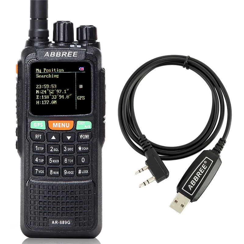 ABBREE AR-889G GPS 10W Walkie Talkie 889G SOS 999CH Duplex Repeater Night mode Dual Band VHF UHF Radio HF Transceiver+USB Cable - Цвет: black