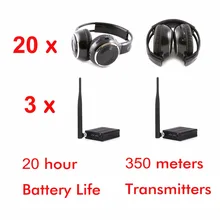 Комплект наушников м 3-канальный silent disco 500(20 складных РЧ-наушников и 3 передатчика