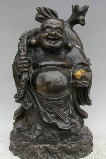 

JP S0524 18" Chinese Buddhism Bronze Gild moneybag Happy Laugh Maitreya Buddha Statue Discount 35%