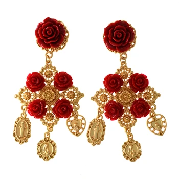 

Fashion Baroque Big Long Earrings For Women Long Earring Vintage Rhinestones Flower Drop Earrings Fashion Jewelry