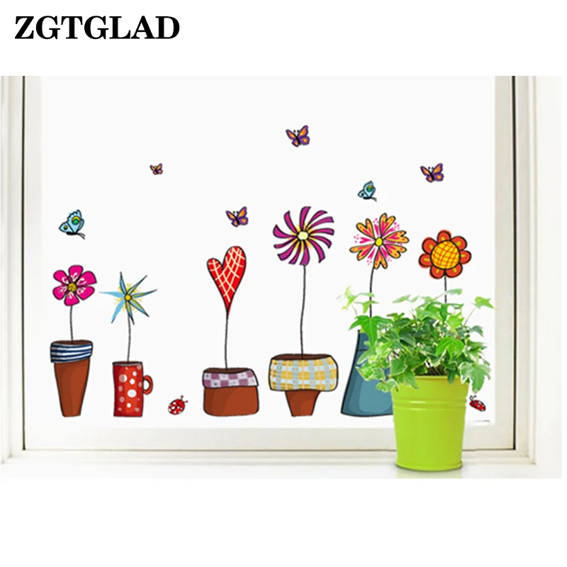 

ZGTGLAD 1 Set Flower Wall Sticker Kitchen Window Sticker Butterfly Wall Stickers Home Decor Bathroom Wall Decals Kids Room Decor