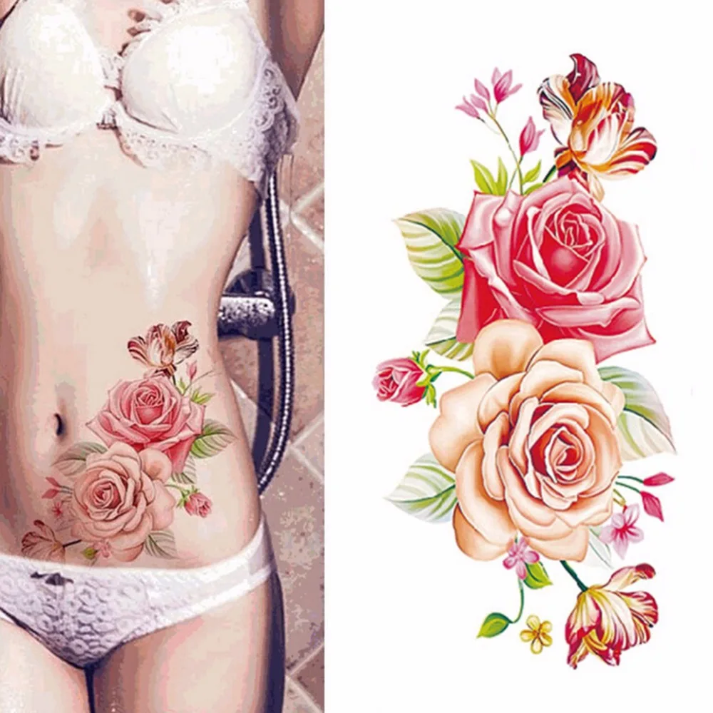 

Indian Arabics Rose Flowers Arm Shoulder Tattoo Fake Temporary Tattoos Sticker Waterproof Lady Women Big Flower On Body Art