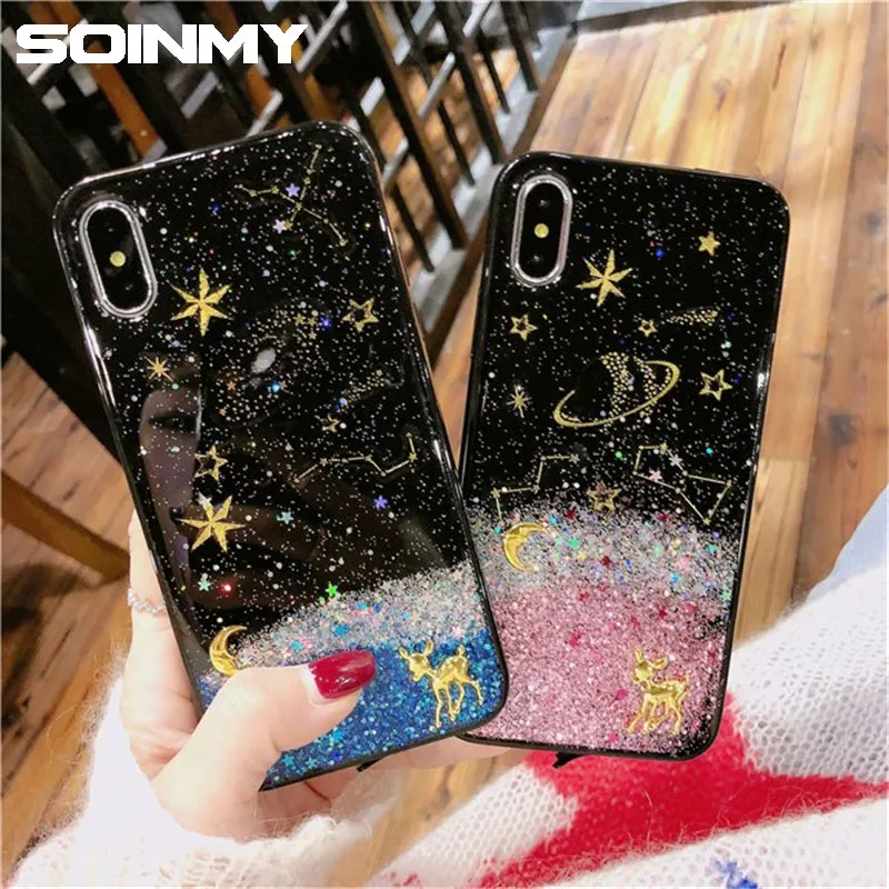 

Soinmy Glitter Space Stars case for iphone x case transparent Cover Silicone Soft TPU funda for iphone 8 plus 7 6 6s plus case