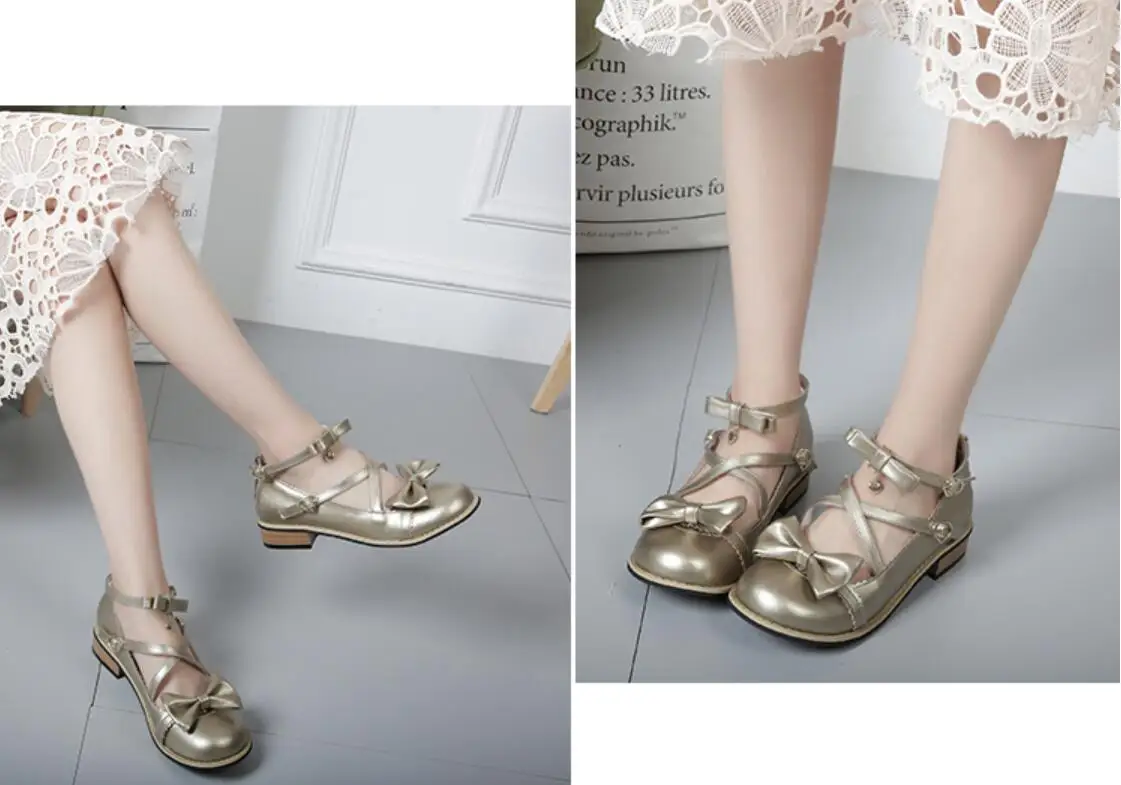 Японские милые туфли в стиле Лолиты; вечерние туфли принцессы с отстегивающимся бантом для девочек; Kawaii Cos; 5 цветов; туфли из искусственной кожи с круглым носком на низком каблуке в винтажном стиле; Sho