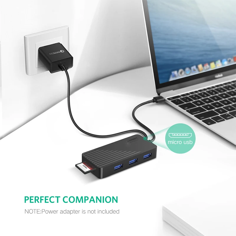 Ugreen 5-в-1 usb-хаб с кард-ридер 3 Порты и разъёмы USB 3,0 HUB разветвитель Micro USB Мощность Порты и разъёмы Для iMac аксессуары для ноутбуков usb-хаб