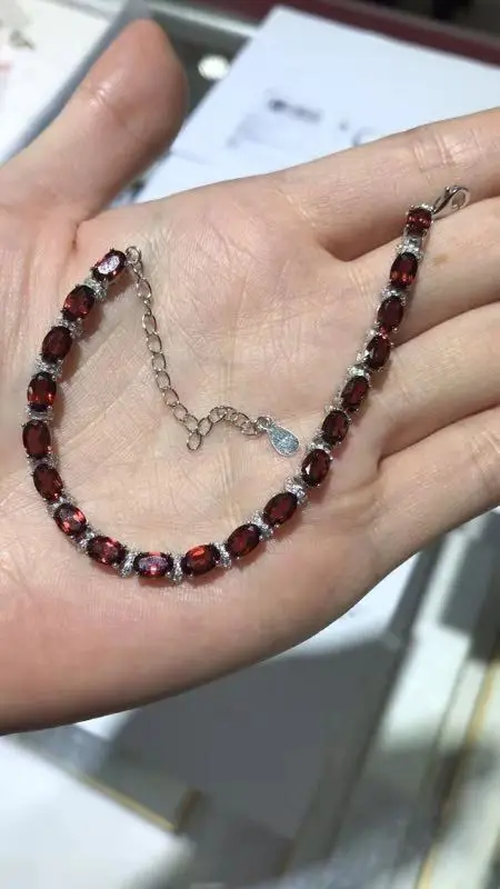 ab0166 925 Sterling Silver Designer Women Bracelet Jewelry For Christmas Gift length 7 Natural Red Garnet Oval Gemstone Pretty Bracelet