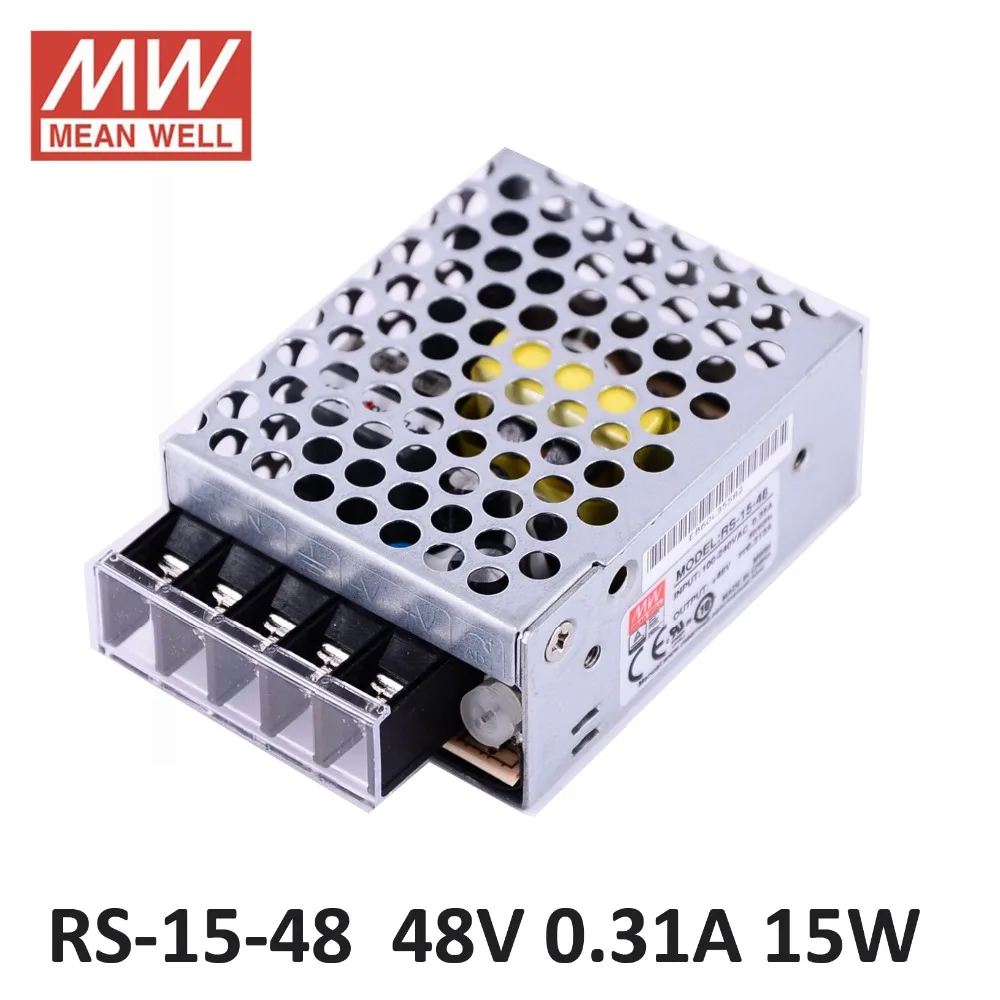 Ac dc источник питания 48 В 0.3A 15 Вт оригинальный Meanwell переключатель RS-15-48 миниатюрный