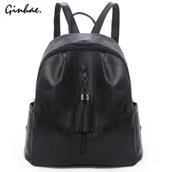 Женский кожаный черный рюкзак с кисточками, роскошная Большая вместительная сумка на плечо для подростка, водонепроницаемый рюкзак для