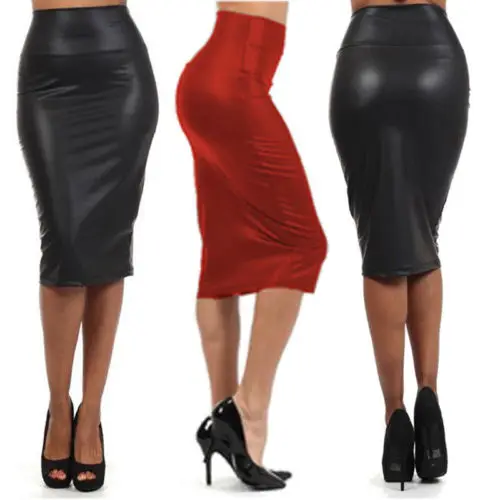 Женская юбка карандаш из ПУ кожи с завышенной талией|skirt pu|women leather skirtleather skirt |