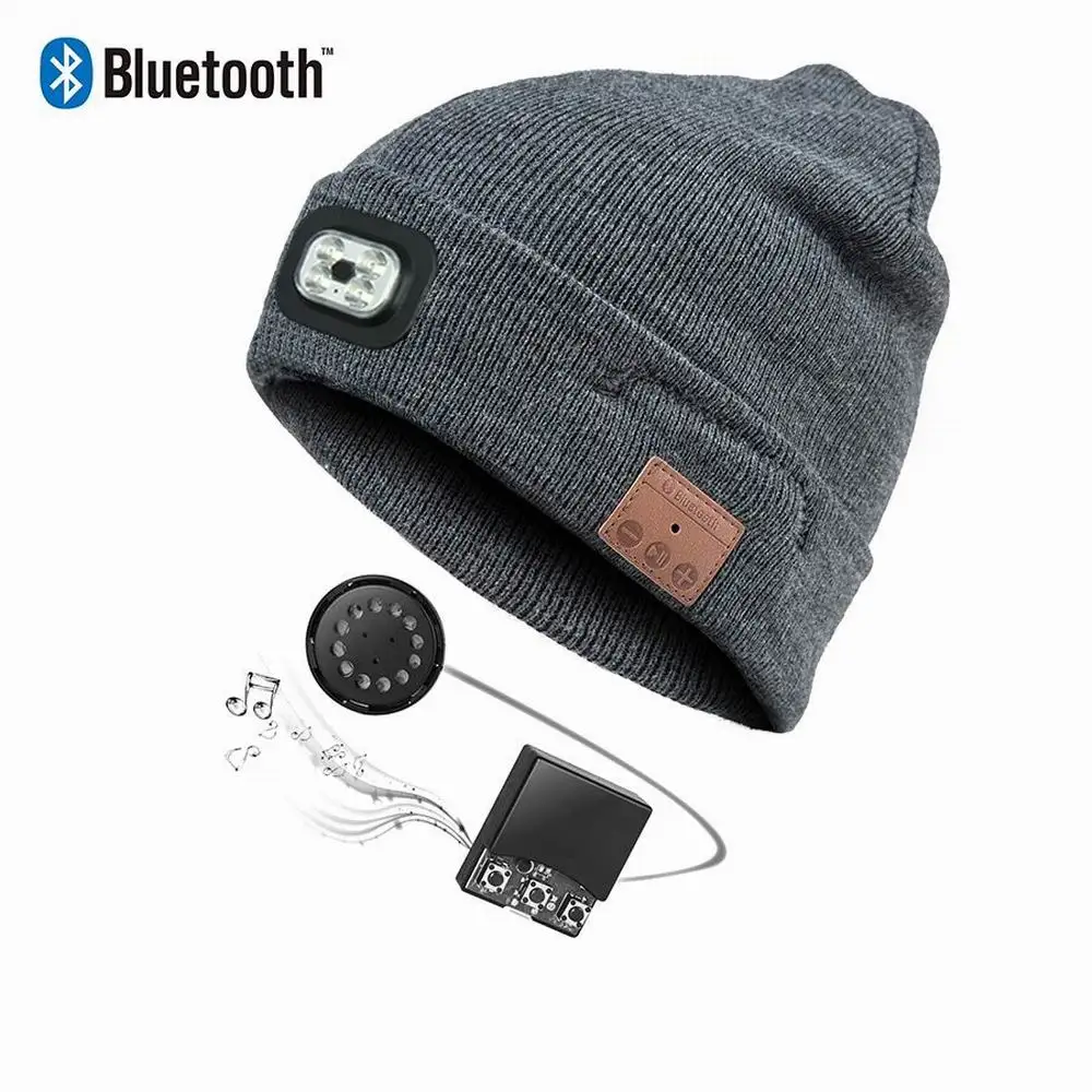 JINSERTA Беспроводная шапка c наушниками Bluetooth со съемным светодиодный светильник BT 4,2 стерео музыкальные кепки с микрофоном для смартфонов Handsfree