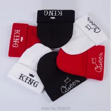 KING QUEEN Skullies& Beanies Красная Зимняя теплая вязаная шапка для взрослых/детей плоская вышивка KING QUEEN Beanie Lover шапки высокие эластичные