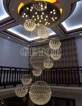 

Luxury Modern Crystal Chandelier Large Hall LED Pendant Lamp Creative Staircase Light Villa Penthouse Crystal Ball Light