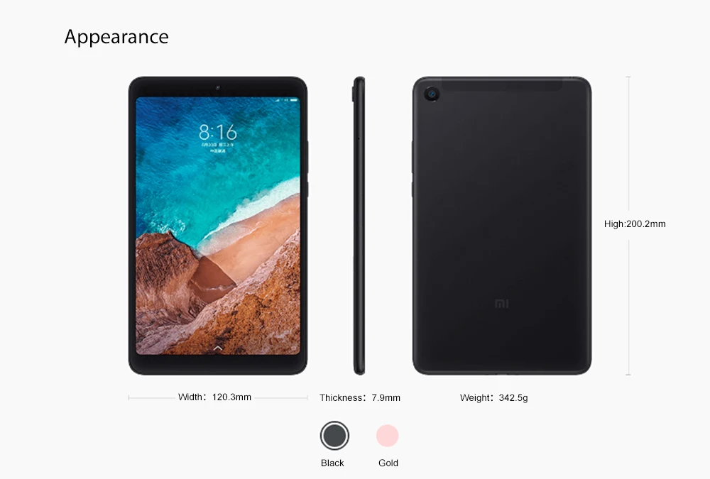 Xiaomi mi Pad 4 планшетный ПК 8,0 ''mi UI 9 Qualcomm Snapdragon 660 Восьмиядерный 4 Гб 64 Гб ПЗУ 5,0 МП 13,0 МП двойной WiFi mi PAD 4